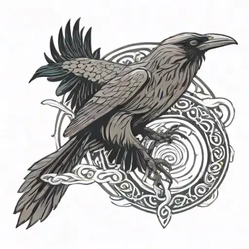 A raven with a mangeko sharingan shisut uchiha in flight carries in its paws, a white snake with the eyes of a hermit snake tattoo design idea