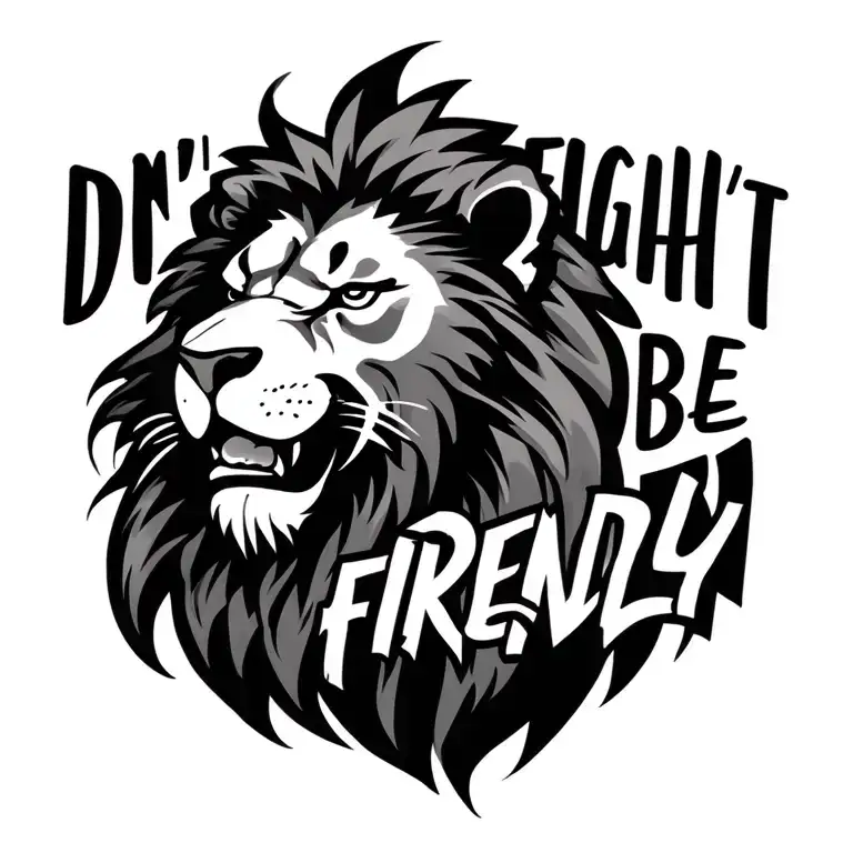 "Don't fight be friendly " cheatah lion head tattoo design idea