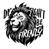 "Don't fight be friendly " cheatah lion head tattoo design idea