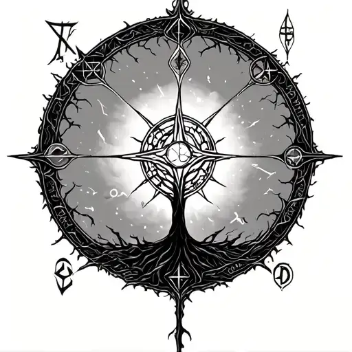 Vegvisir surrounded with runes inside tree of life tattoo design idea