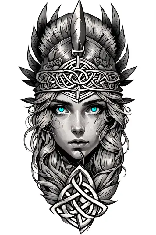 Valkyrie with blue eyes on tattoo design featuring Celtic trinity knot  tattoo design idea