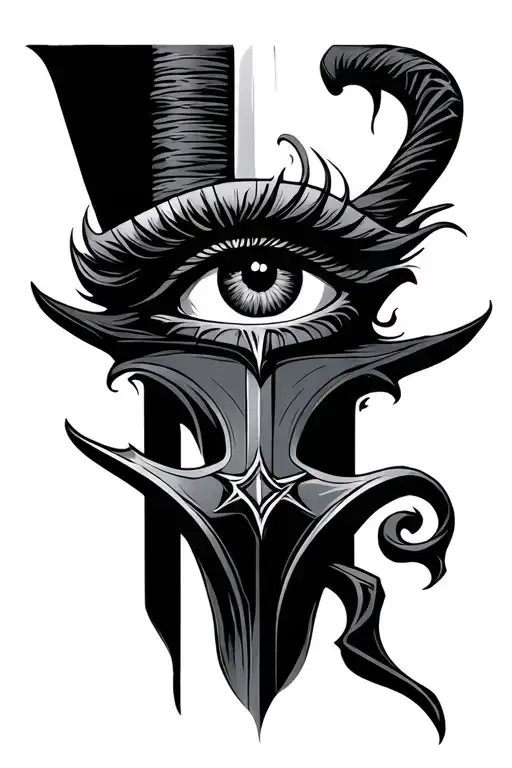 sword and eye. eye in the handle of the sword. handle design similar to a cross.  tattoo design idea