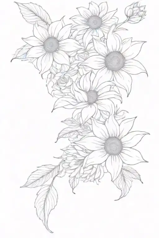 roses and sunflowers and tiger lilly flower tattoo design idea