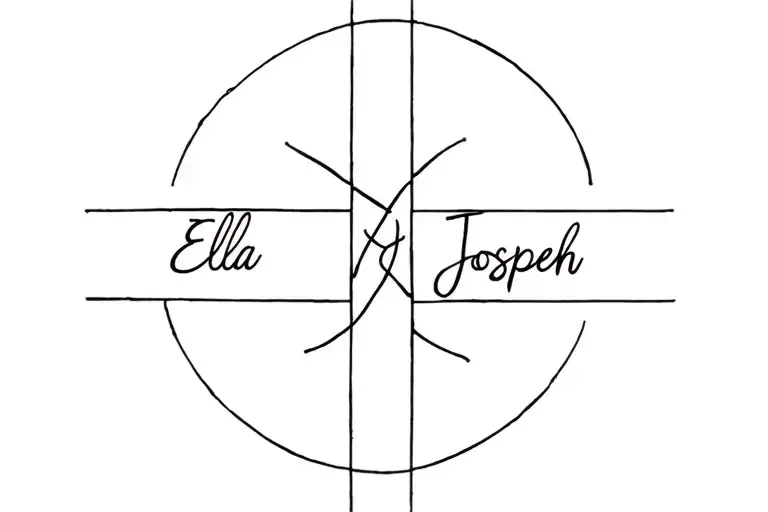 a cross with the names Ella and Jospeh around is  tattoo design idea