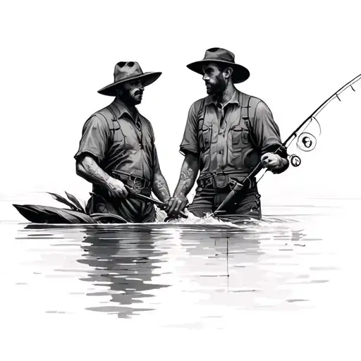 wild magnolia two men fishing tattoo design idea