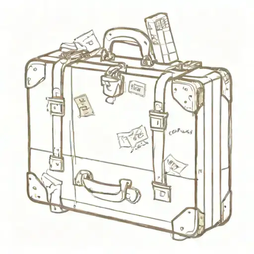 A sketch of a vintage suitcase with travel stickers representing your favorite destinations, including Copenhagen tattoo design idea