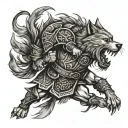 scottish warrior fighting wolf tattoo design idea