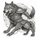 scottish warrior fighting wolf tattoo design idea