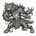 scottish warrior fighting wolf tattoo design idea