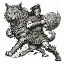 scottish warrior fighting wolf tattoo design idea