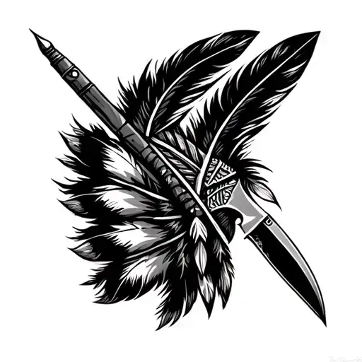 Cherokee Indian feather warrior broad head arrow knife tattoo design idea