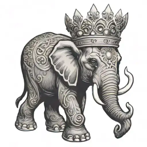 angry elephant with king crown  tattoo design idea