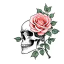 rose growing out of out of skull tattoo design idea