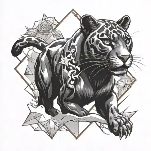 panther with snow finding  kite shaped gem   tattoo design idea