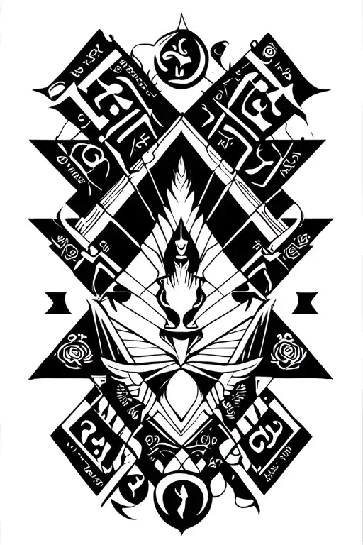 karma with sagittarius zodiac sign and sanskrit slogan tattoo design idea