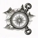 compass surrounded my mountain range tattoo design idea