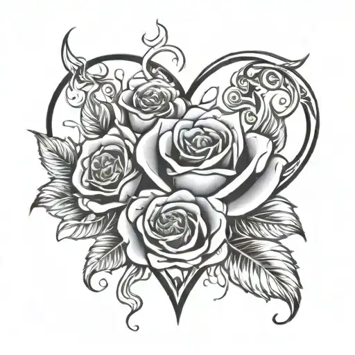 Fire heart & wilting rose tattoo design idea
