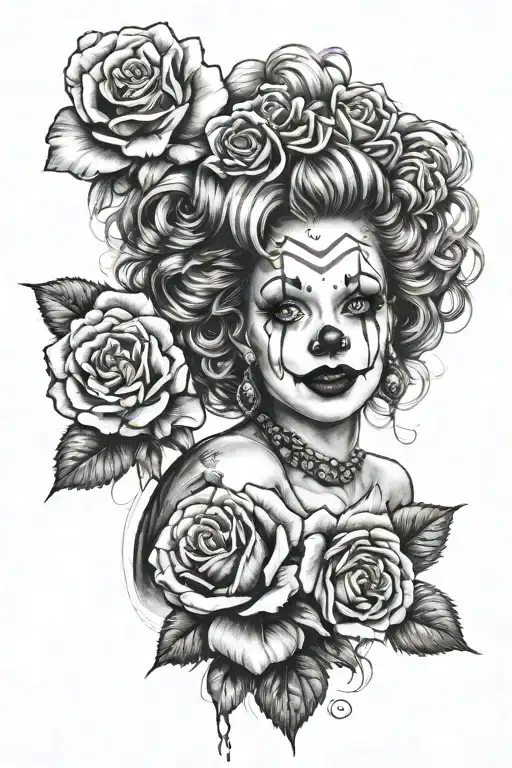 clown girl with roses  tattoo design idea
