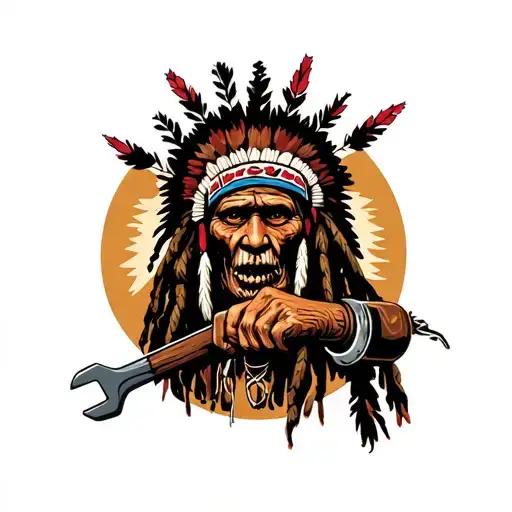 "Indigenous Plumbing " "Indigenous Plumbing " "Indigenous Plumbing " "Indigenous Plumbing " "Indigenous Plumbing " "Indigenous Plumbing " dread lock Native American holding a wrench tattoo design idea