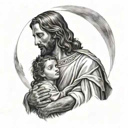 Jesus holding young girl looking tattoo design idea