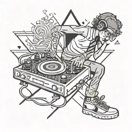 Keith haring style dj triangle tattoo design idea