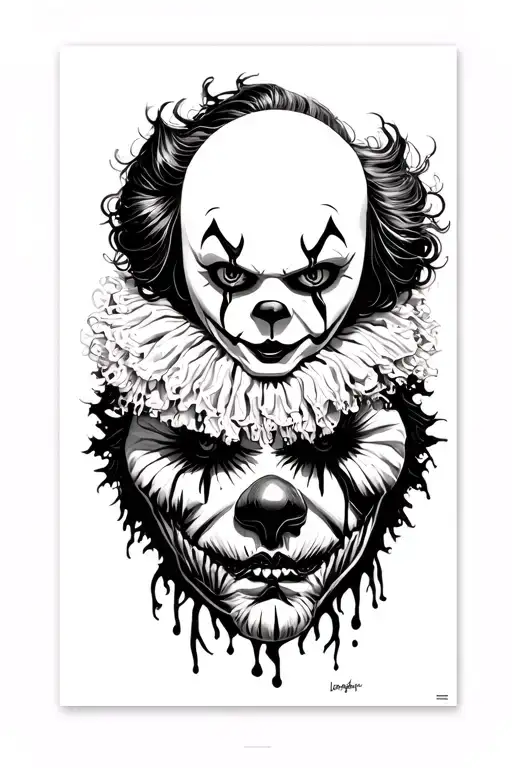 pennywise, scarecrow, alien and noh mask tattoo design idea