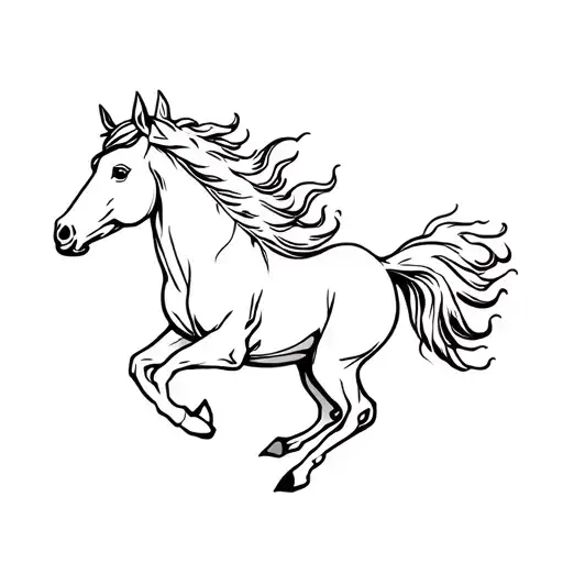 miniature horse running with fire hair tattoo design idea