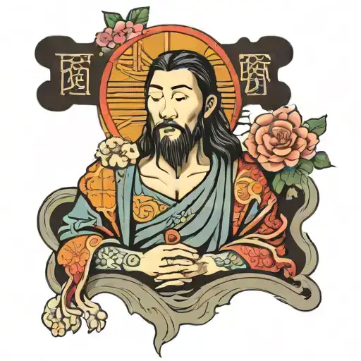japanese jesus looking the god tattoo design idea