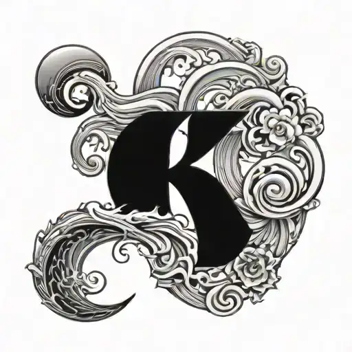 sun moon wave letter a letter b couple tattoo design idea