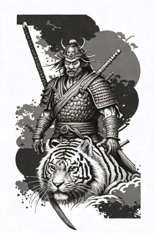 Samurai and Tiger full body tattoo design idea