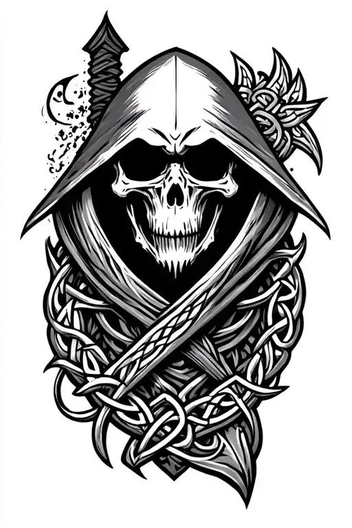 grim reaper syth inspired celtic design tattoo design idea