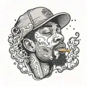 Draw a black guy smoking weed with the weed smoke bubbles being people of him.  tattoo design idea