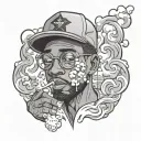 Draw a black guy smoking weed with the weed smoke bubbles being people of him.  tattoo design idea