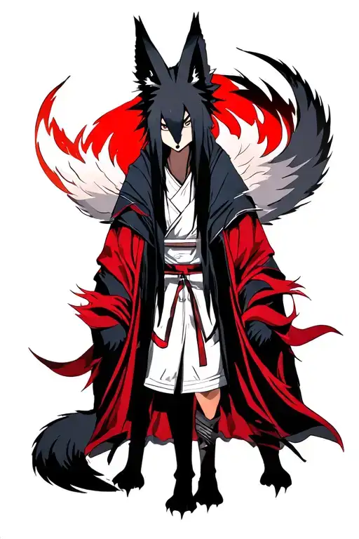 uchiha itachi in Akatsuki cloak as a 9 tailed fox tattoo design idea