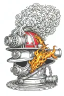 firefighter helmet with fire hydrant engulfed in flames tattoo design idea