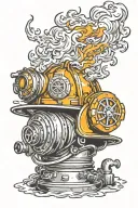 firefighter helmet with fire hydrant engulfed in flames tattoo design idea
