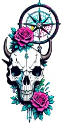 Metal, Southwest, Sunset, Cactus, Dead Roses, Compass, Dreamcatcher, Cybernetic Snake, Longhorn skull tattoo design idea