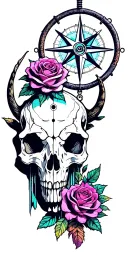 Metal, Southwest, Sunset, Cactus, Dead Roses, Compass, Dreamcatcher, Cybernetic Snake, Longhorn skull tattoo design idea