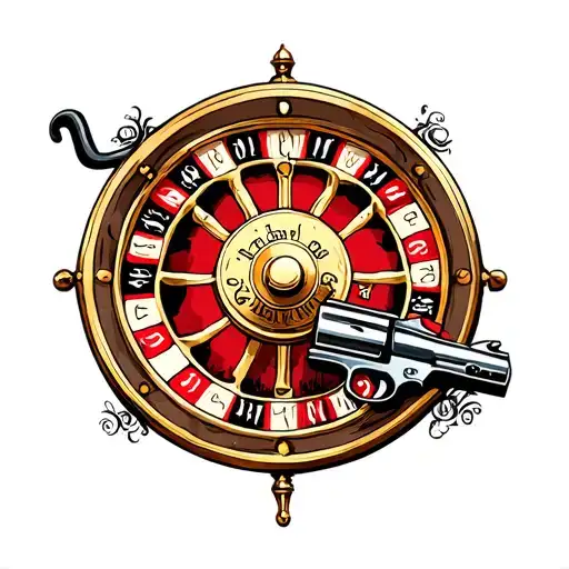 revolver and roulette wheel tattoo design idea