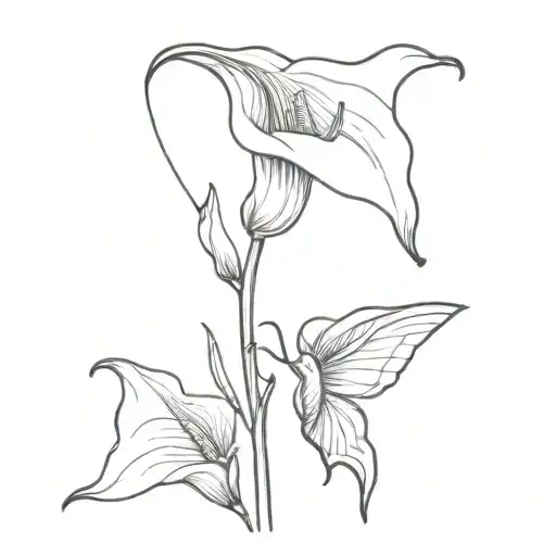 calla lily with stem and monarch butterfly tattoo design idea