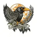 crow head within moon  tattoo design idea