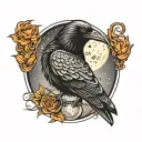 crow head within moon  tattoo design idea