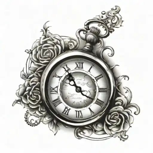 simple Roman numeral clock face tattoo design idea