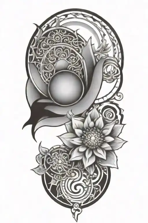 Incorporate a mandala, an aum, buddhist symbols, a book and musical notes tattoo design idea
