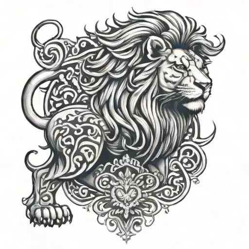 a Persian Lion with farvahar tattoo tattoo design idea