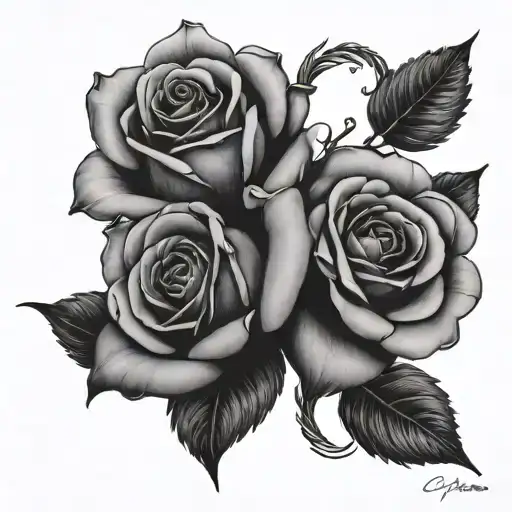two roses intertwined with two birthdates 06 16 1974 and 06 30 2004 tattoo design idea