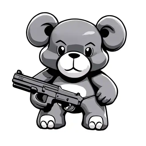 kaws bear holding gun tattoo design idea