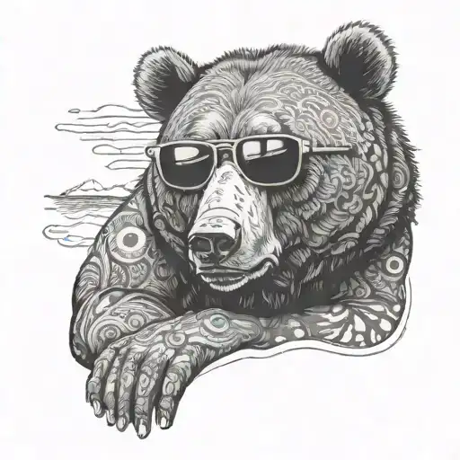 daddy Bear  whole body Chilling At The Beach With Sunglasses tattoo design idea