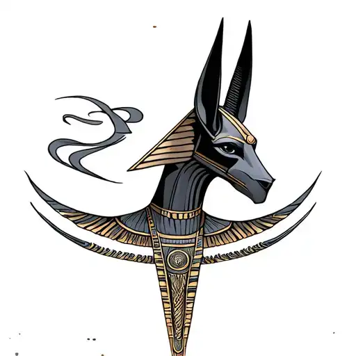 Anubis with Egyptian morbid background tattoo design idea