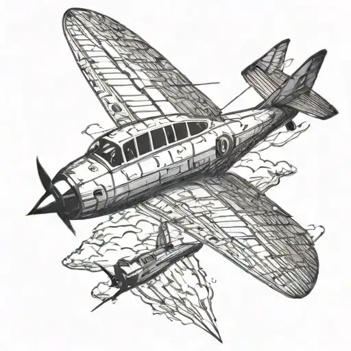 Modern Aeroplane and Robin flying scenery tattoo tattoo design idea